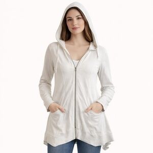 CABLE & GAUGE zippered hoodie size medium tunic pockets white EUC
